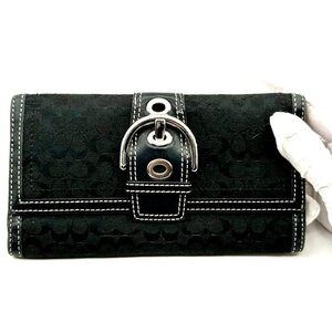 COACH Hampton Signature Trifold Wallet in Black Monogrammed Jacquard